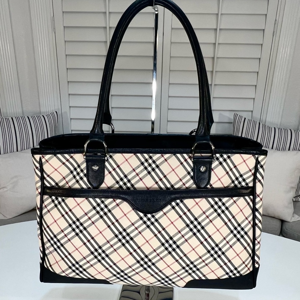 Burberry Black and Cream Tote with Classic Check Pattern